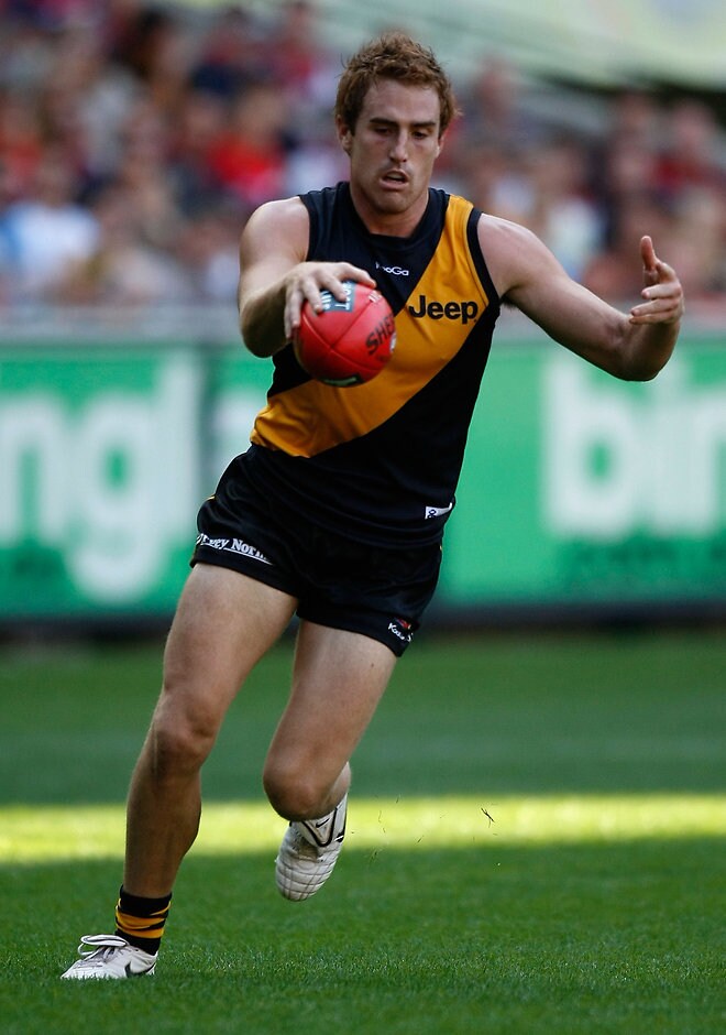 AFL 2012 Rd 03 - Richmond v Melbourne Daniel Jackson of the Tigers in action during the AFL Round 03 match between the Richmond Tigers and the Melbourne Demons at the MCG, Melbourne. (Photo: Sean Garnsworthy/AFL Media)